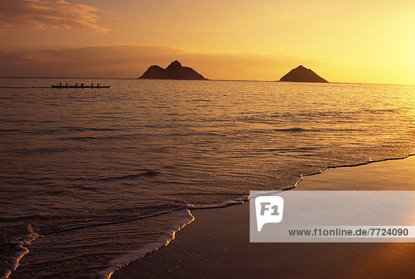 Strand  Sonnenaufgang  Kanu  Ruderer  Hawaii  Oahu