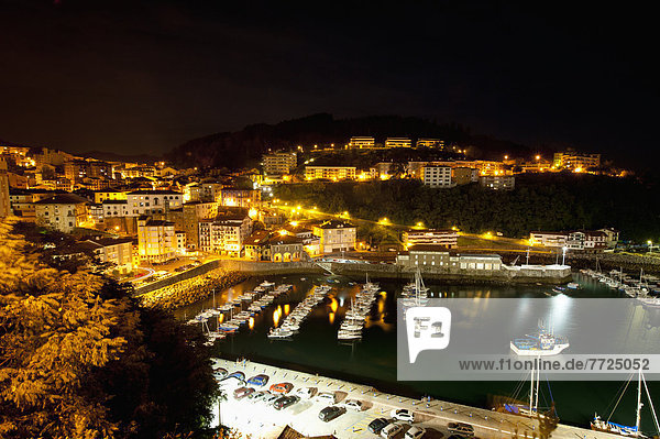 View Of Mutriku's Harbor At Night  Mutriku  Basque Country  Spain