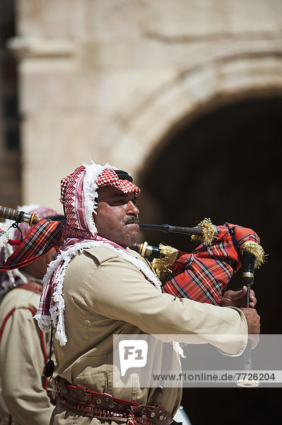 Bagpipe Player At The South Theatre In Gerasa  The Ancient City Of Jerash  Jordan  Middle East
