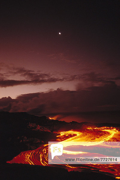 Hawaii  Big Island  über  Morgendämmerung  Lava  fließen  Mond  Hawaii