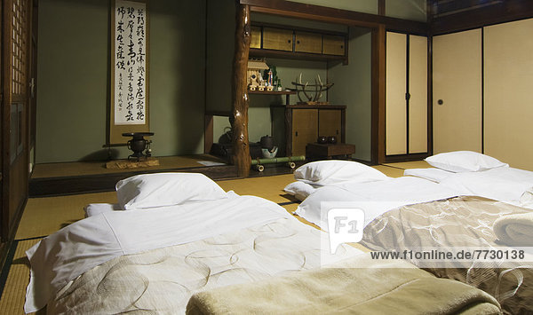 Three Futons Beds Ready For The Night In A Traditional Japanese Home  Nara  Japan