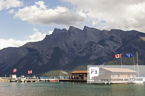 A Building And Docks For Taking Boats Out Into A Mountain Lake  Banff Alberta Canada