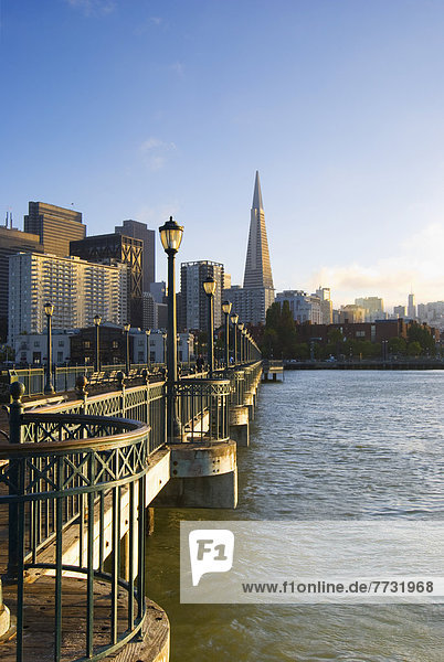 Downtown San Francisco And The Transamerica Tower From A Pier At Sunset  San Francisco California United States Of America