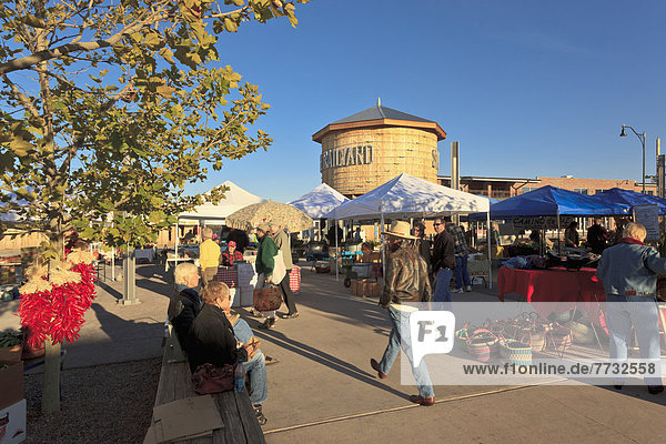 View of Saturday Market next to rail yard  Santa Fe  New Mexico  USA