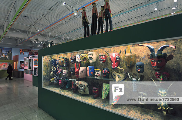 Display of Guatemalan Dance Masks at Museum of International Folk Art on Museum Hill  Santa Fe  New Mexico  USA