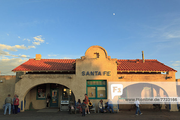 United States of America  New Mexico  Passengers waiting for a train at the Santa Fe train station  Santa Fe