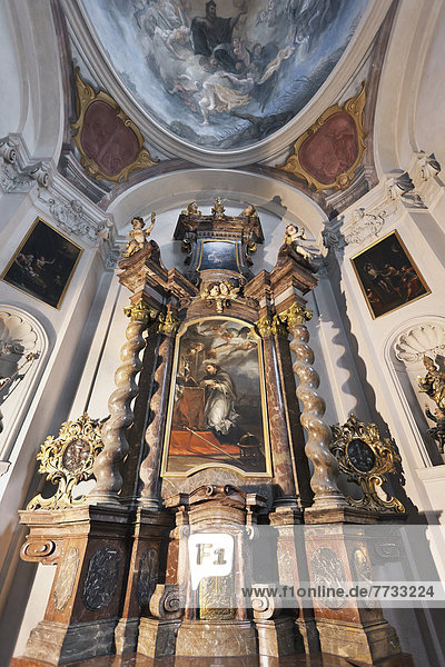 Czech Republic  Ornate wall and ceiling with paintings and sculptures  Prague