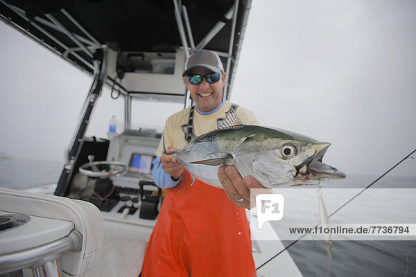Man holding false albacore tuna  montauk new york united states of america