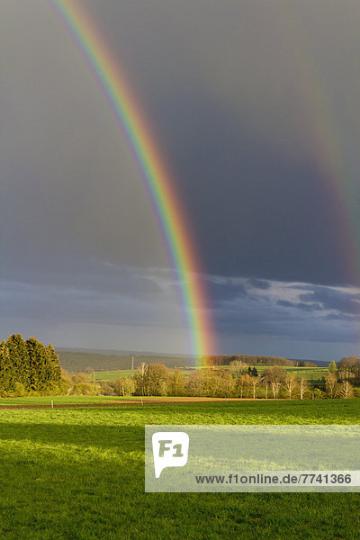 Europa  Deutschland  Rheinland-Pfalz  Blick auf den Regenbogen in ländlicher Landschaft