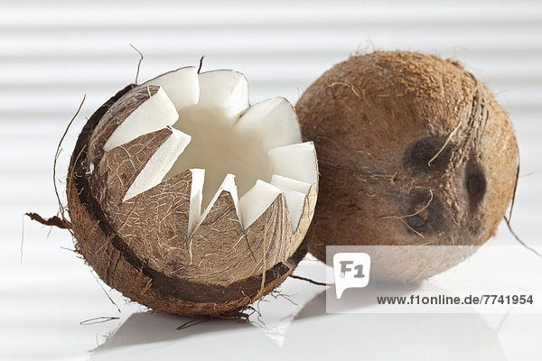 Kokosnuss auf weißem Hintergrund  Nahaufnahme