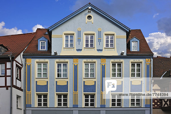 Restored art nouveau facade  historic district