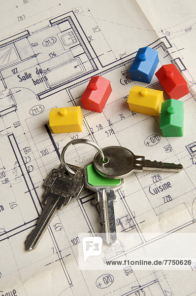 bauen Fotografie Organisation organisieren Wohnhaus Wohngebäude Symbol Gebäude Modell Schlüssel Natürlichkeit Markt Miniatur