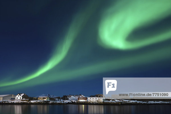Nacht Himmel über Gebäude grün Ehrfurcht Anordnung blau Reihe Polarlicht Aurora Aurora borealis