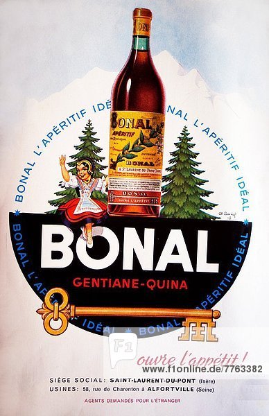 Publicity for ´Bonal Apéritif´  with Gentiane and Quina  in 1951  France
