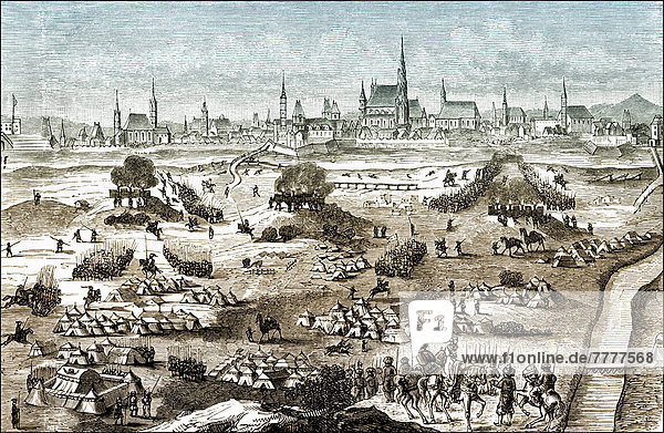 Historische Zeichnung  Die Türken vor Wien  Die Zweite Wiener Türkenbelagerung durch das Osmanische Reich  1683