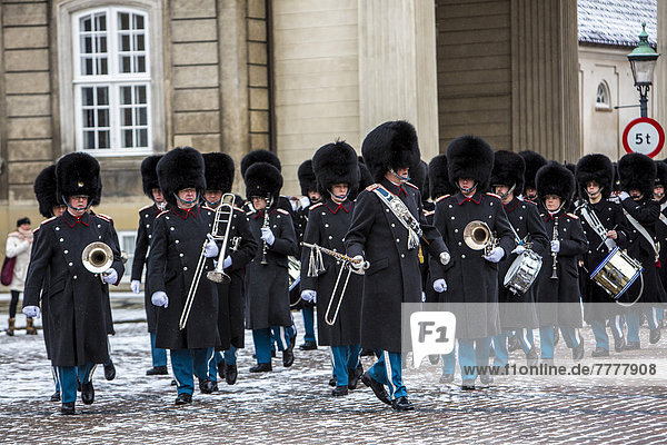 Changing of the guard  royal bodyguards  ceremony outside the Amalienborg royal palace
