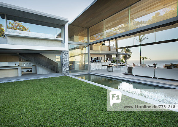 Swimming pool and patio of modern house