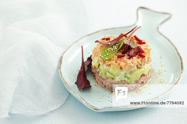 Tuna and salmon tartar with avocado