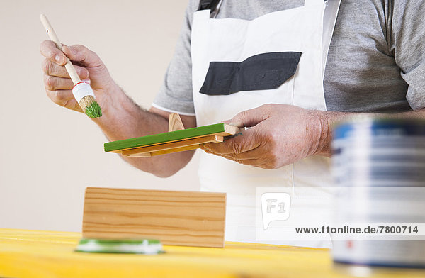 Mann Planung streichen streicht streichend anstreichen anstreichend Studioaufnahme Holzbearbeitung