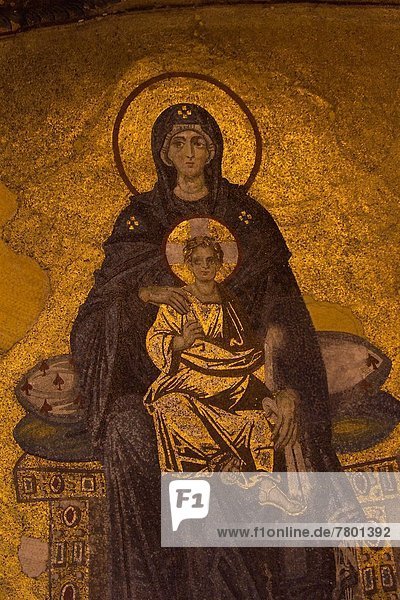 Truthuhn  hoch  oben  nahe  Zeichnung  Jesus Christus  Regenwald  Jungfrau Maria  Madonna  Baby  Mosaik  Türkei