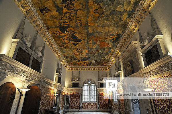 'Restored Hirsvogel Hall with a canvas ceiling  representation of the ''Fall of Phaeton''  built in 1534 in the style of the Italian Renaissance'