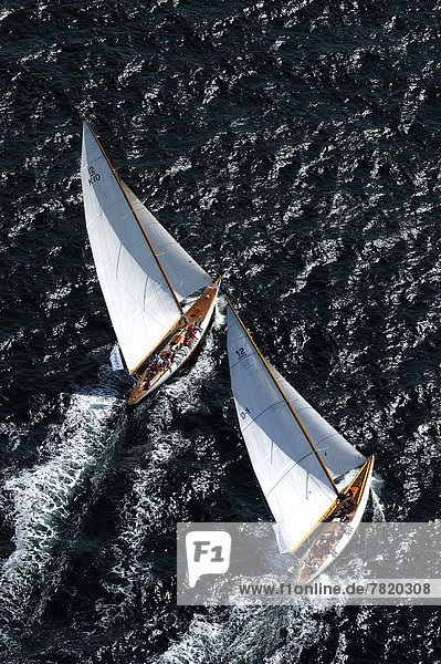 Classic yachts  Thea and Trevia  during their match race  12-metre yachts beating to windward