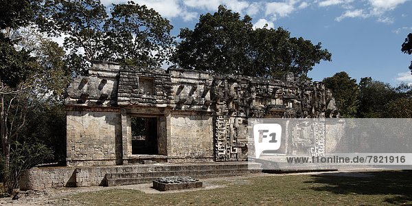 Mexico  Campeche State  Chicanna  archaeological mayan site  ruins  classic periods (years 300-800 A.D )   structure II  Chenes monster portal  door is a gaping mouth                              
