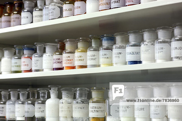 A collection of elements and minerals in a chemist lab