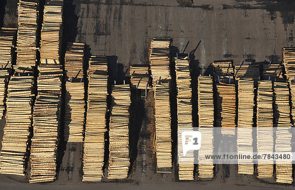 Aerial view  wood yard of Ilim Nordic Timber