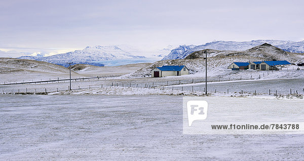 Agricultural farm at the edge of the Vatnajökull glacier