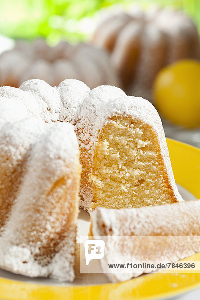 Lemon cake with icing sugar  close up