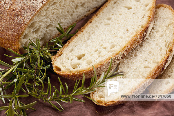 Slices of Tuscany bread with rosemary  close up