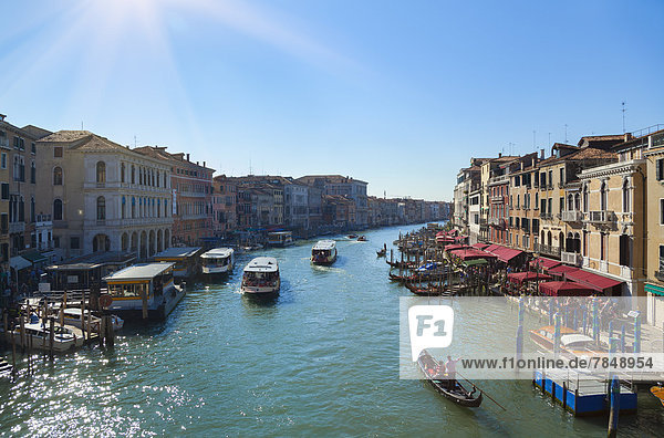 Italy  Venice  Gondolas on Canal Grande near Rialto bridge