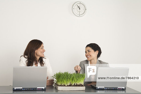 Female colleagues chatting in office