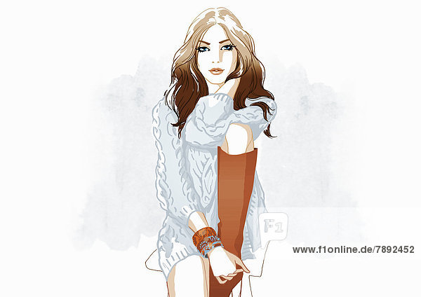 Portrait of confident woman wearing sweater and boots