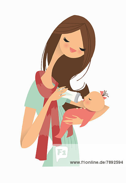 Mutter füttert Baby mit Fläschchen