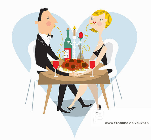 teilen, Gericht, Mahlzeit, Spaghetti, Romantik