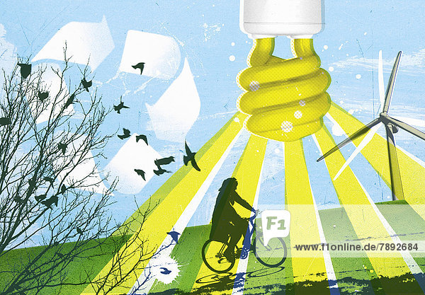 Windturbine Windrad Windräder niedrig Frau Energie energiegeladen Beleuchtung Licht Symbol Recycling Blumenzwiebel