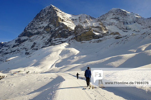 Kleine Scheidegg im Winter mit Nordwand des Eiger  Schweizer Alpen  Schweiz  Europa