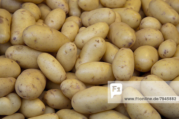 Kartoffeln (Solanum tuberosum) an einem Marktstand