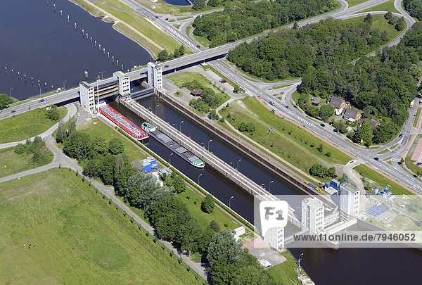 Aerial view  Geesthacht Lock on the Elbe River
