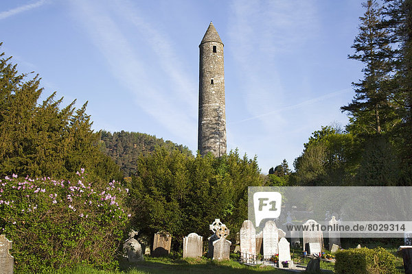 Round tower and cemetery Glendalough county wicklow ireland