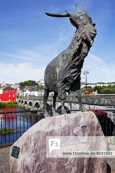 Statue of a goat wearing a crown who is king puck for the puck fair Killorglin county kerry ireland