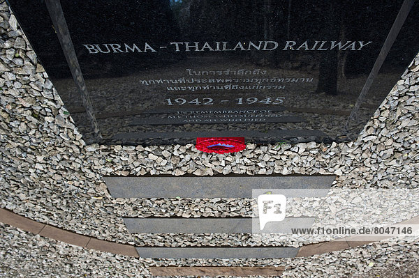 Australian WWII remembrance stone along section of railway at Hellfire Pass railway cutting  Kanchanaburi  Thailand