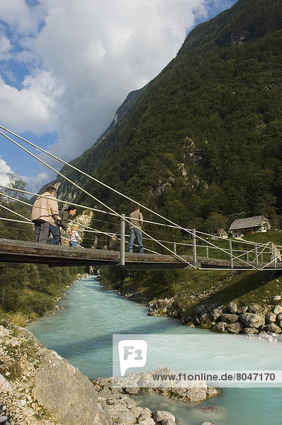 Footbridge across River Soca  Soca Valley  Slovenia