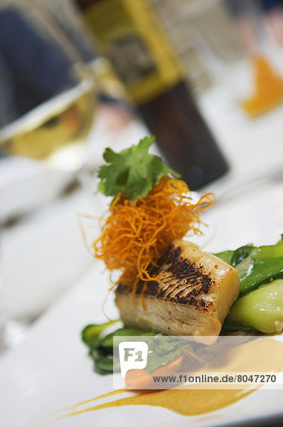 Sake glazed Alaskan Black Cod with ginger soy emulsion in Lunch at Restaurant Nora  Washington DC  USA