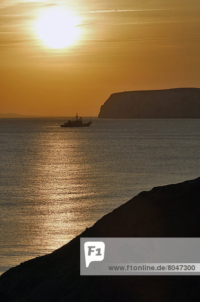 Sonnenuntergang  Großbritannien  Boot  angeln  Bucht  England  Isle of Wight