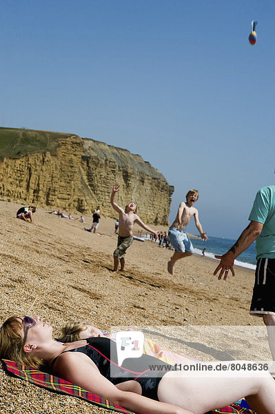UK  England  Dorset  Family on caravan holiday at Freshwater Beach Holiday park  Jurassic Coast  Staycation