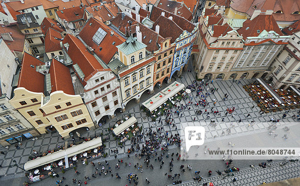 Elevated view of crowd in town square  Prague  Czech Republic
