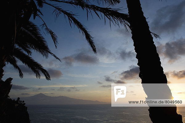 View of Mount Teide and island of Tenerife  San Sebastian  La Gomera  Canary Islands  Spain